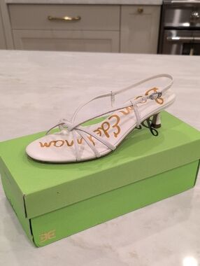New! Sam Edelman White Strappy Slingback Heels - Elegant Sandal 8.5-9